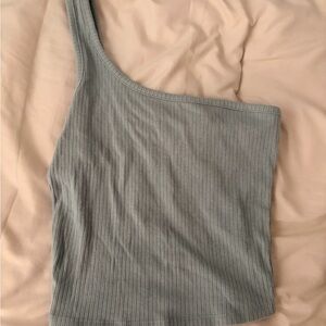 One-Shoulder Ribbed Tank Top - Light Blue